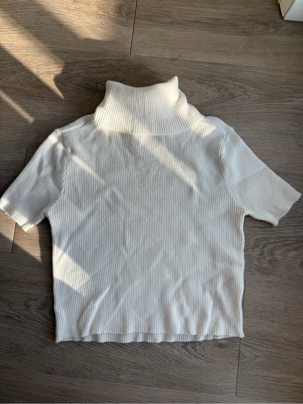 Garage Cream Short-Sleeve Ribbed Turtleneck Sweater